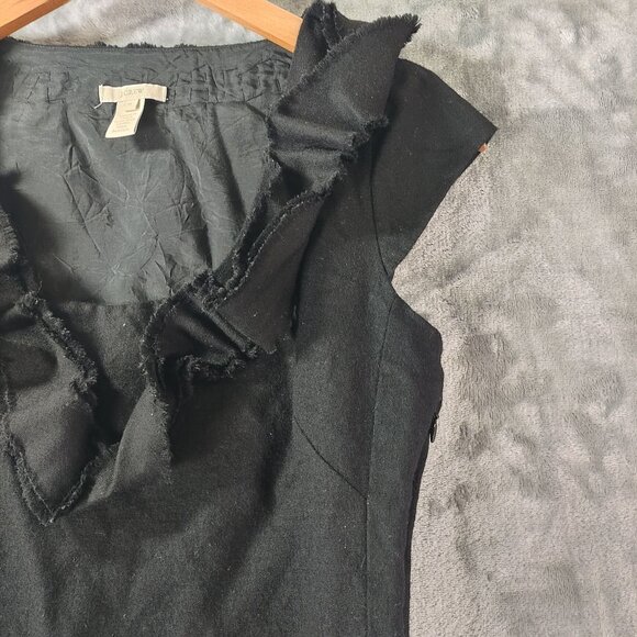 J Crew Womens Black 100% Wool Ruffle Neck Dress 0 Career Lined Classic Office - Picture 9 of 11